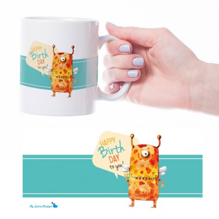 Taza Felicidades Monstruo Naranja